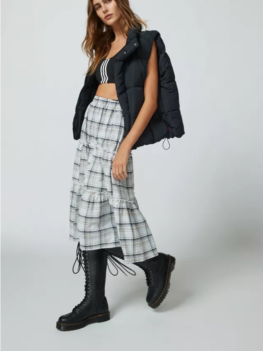 Urban Outfitters Tiered Plaid Maxi Midi Skirt